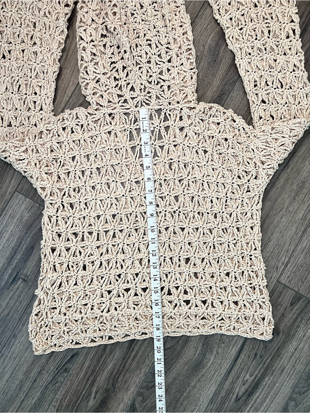 Free People Crochet Sweater Womens Medium Beige Boho Open Knit Bell Sleeve NWOT - Picture 5 of 6